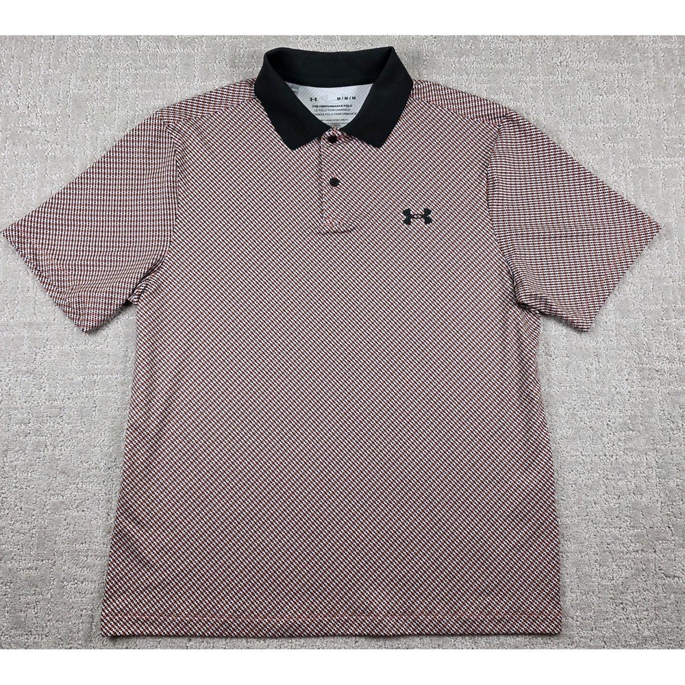Under Armour The Performance Polo Golf Shirt Mens Medium Black Orange Geometric